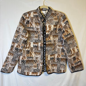 Alfred Dunner Quilted Jacket Women’s 12 Animal Print Patchwork Cotton Open Front